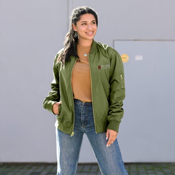 DAMNATIO AD LUDUM. – Premium recycled bomber jacket - unisex - green - Image 2